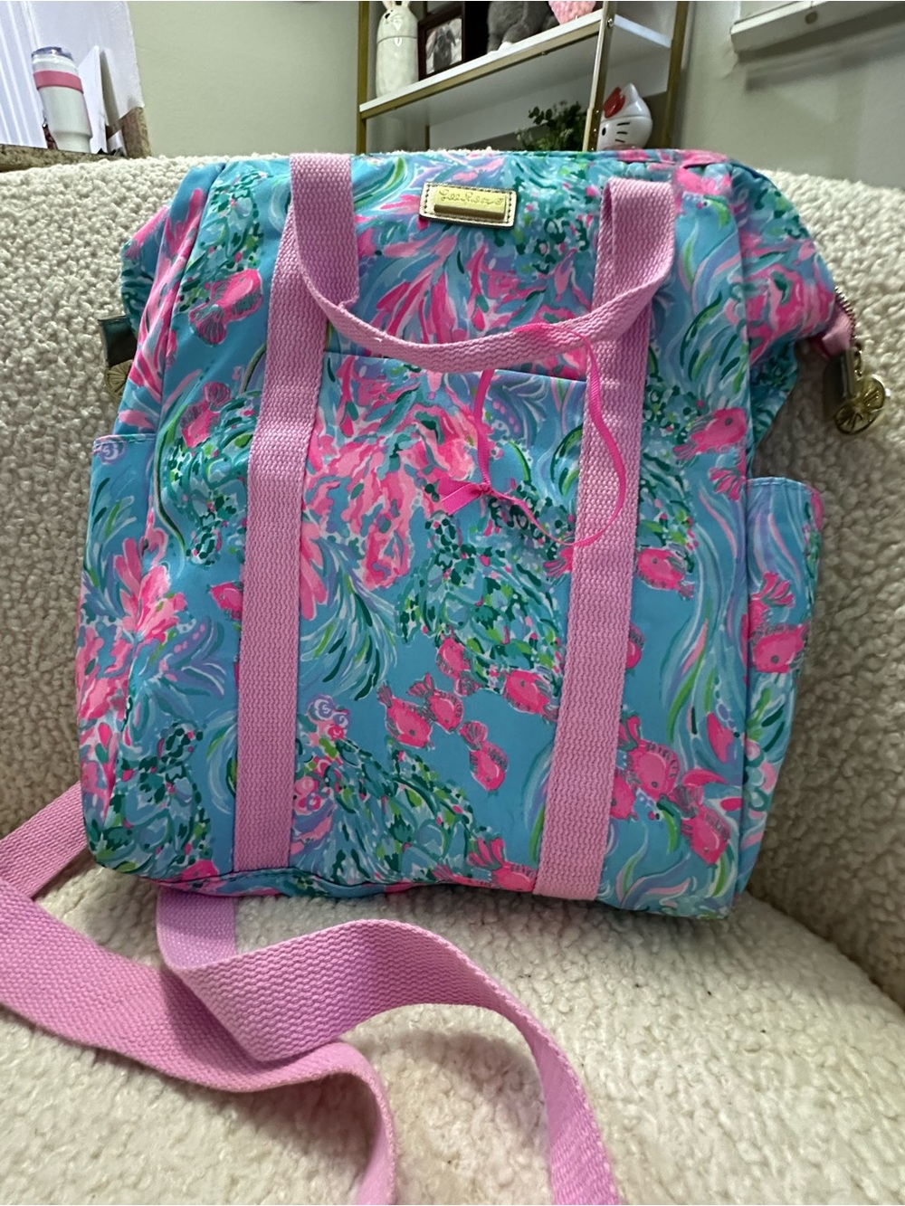 Lilly Pulitzer Pink & Aqua Floral Backpack Tote